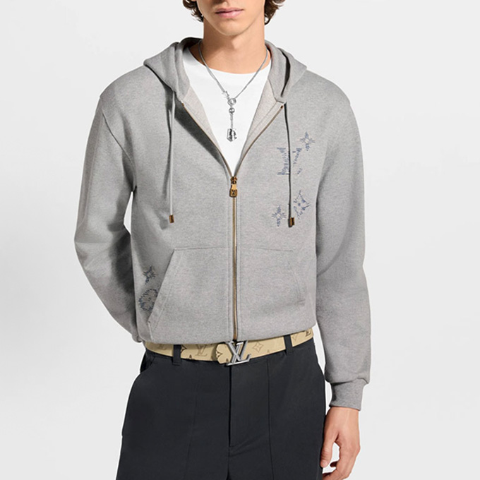 lv louis vuitton monogram embroidered zip hoodie